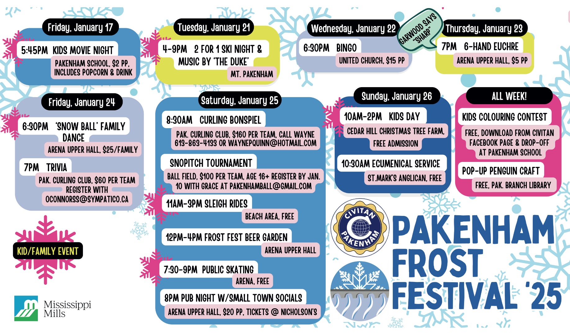 Schedule of activities for 2025 Pakenham Frost Festival