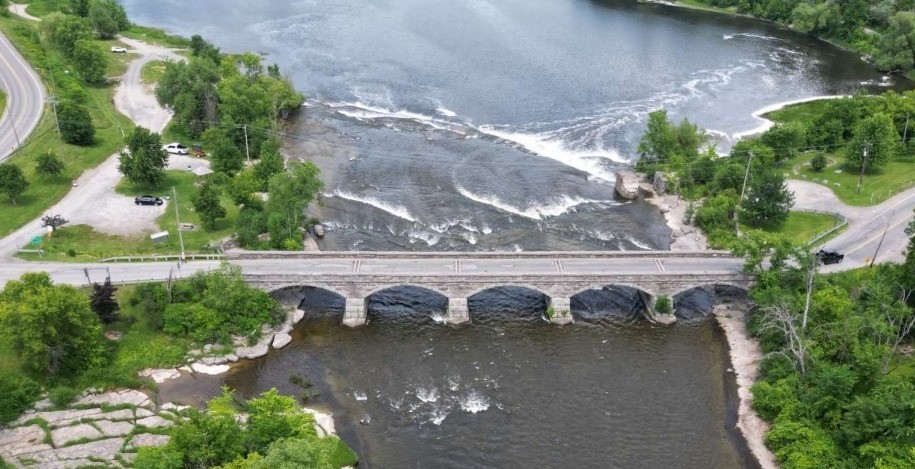 Aerial shot of five span stone bridge